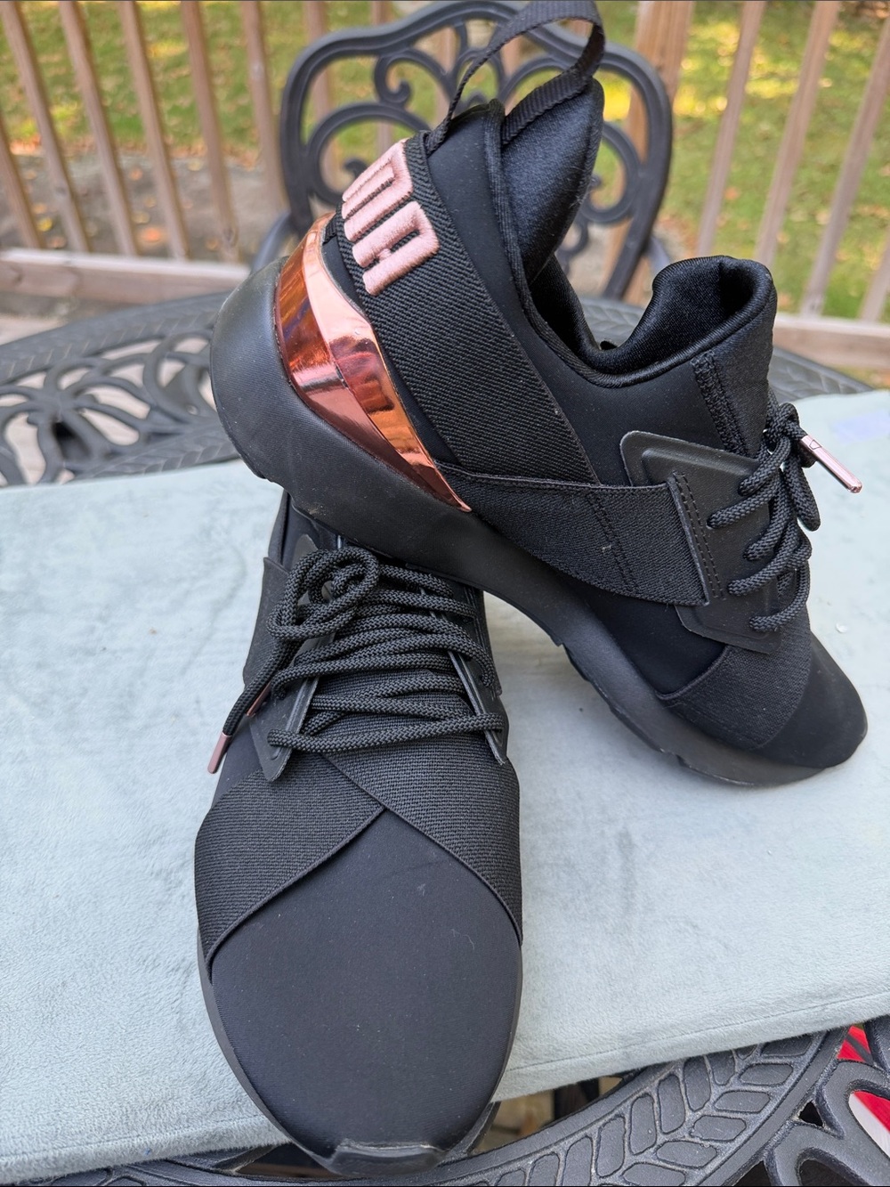 Women’s Black Sneakers with Rose Gold Heel Accent
